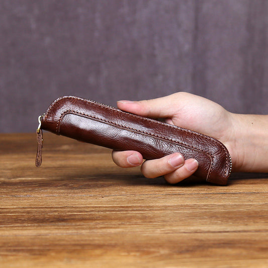 Vintage Top-Grain Cowhide Clutch Pouch – Unisex Leather Coin Bag