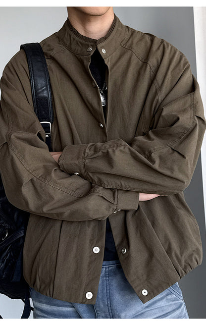 Lyocell Blend Stand-Collar Utility Jacket – Deconstructed Oversized – Japanese vintage | fall outfits 2026 | fall winter outfits | classy winter outfits | lazy comfy outfits | japanese streetwear | vintage workwear | yamalin clothes | Yamalinclothes