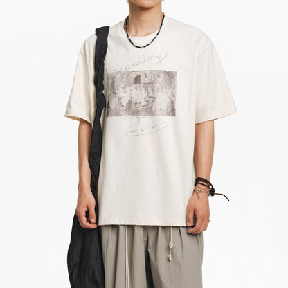 Two-Tone White Ink Print Crew Neck T-Shirt – Cool Feel Short Sleeve Japanese Streetwear for Men – Japanese vintage | yamalin clothes | Yamalinclothes