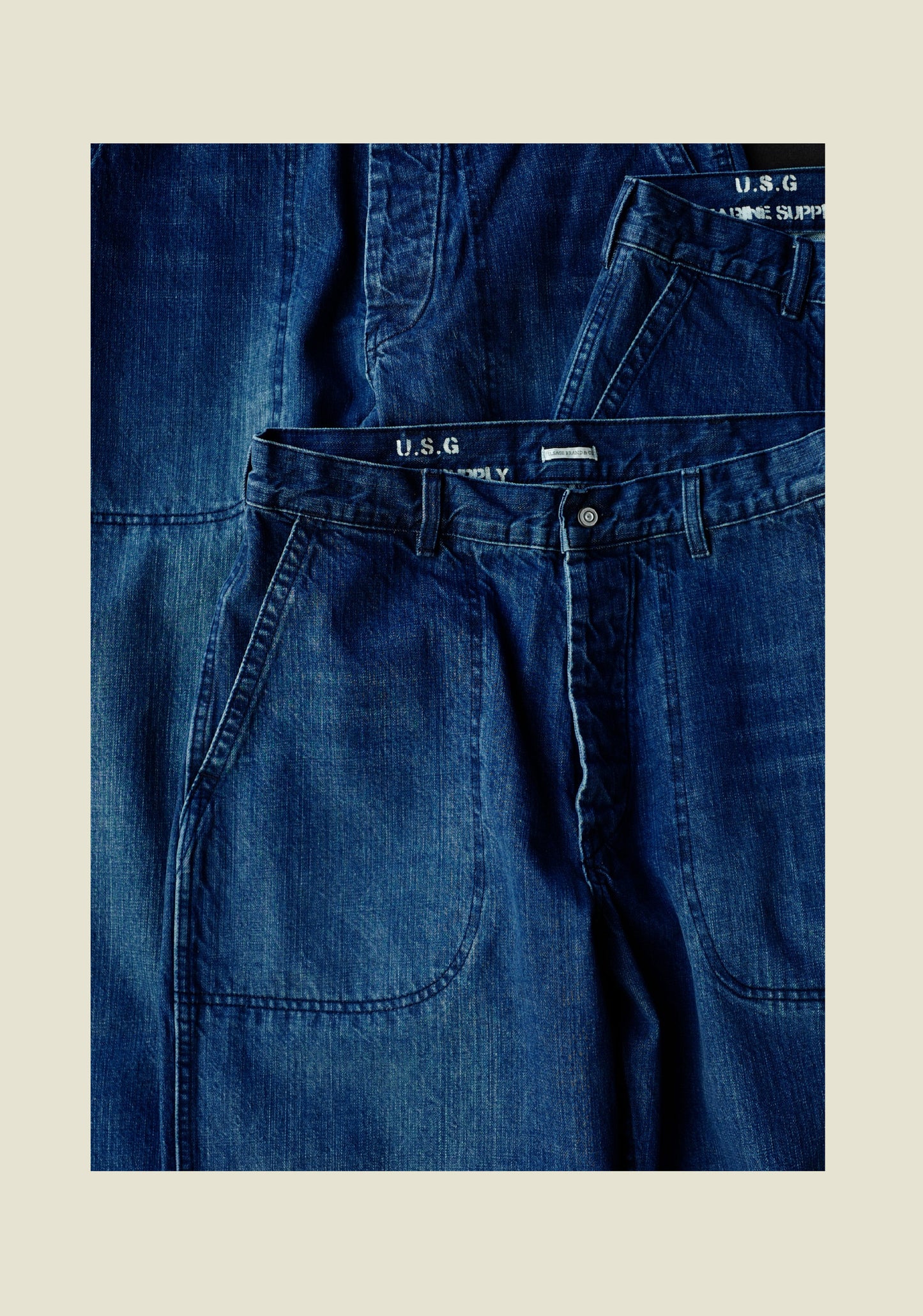 SS26 Navy Denim Jeans - Yamalin Vintage Washed 13oz Bamboo Weave Deck Jeans