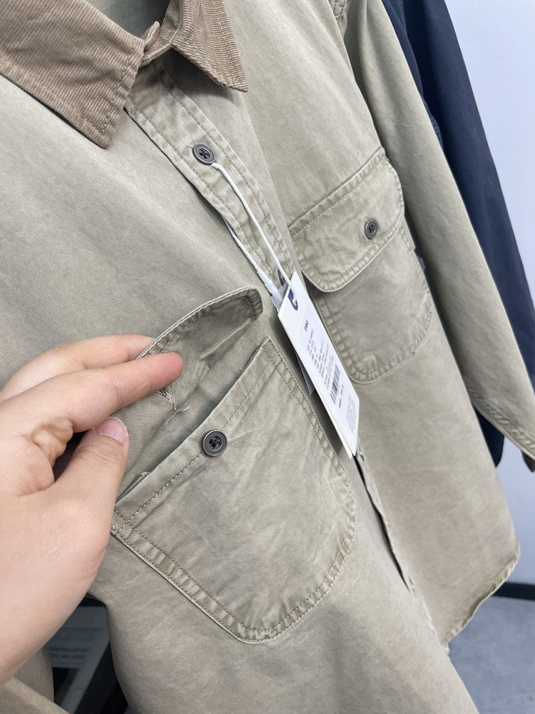 Contrast Stitch Lapel Cotton Shirt – American Retro Workwear Pocket Unisex – Coats Jackets | japanese streetwear | vintage workwear | unisex | Yamalinclothes