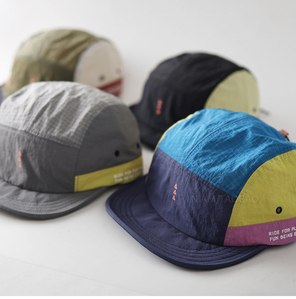 Quick-Dry Color-Block Short Brim Cap – Letter Print Sporty Unisex – cap | japanese streetwear | vintage workwear | unisex | Yamalinclothes