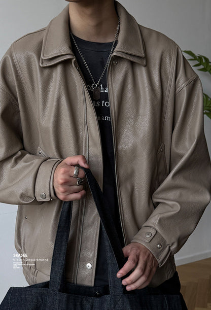 Soft PU Double-Layer Lapel Leather Jacket – American Retro Oversized Unisex – Japanese vintage | fall outfits 2026 | fall winter outfits | classy winter outfits | lazy comfy outfits | japanese streetwear | vintage workwear | yamalin clothes | Yamalinclothes