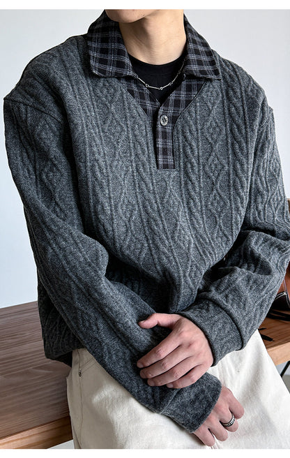 Wool Blend Patchwork Twisted Polo Collar Knit Jacket – Japanese Vintage Unisex – Sweater pullover | japanese streetwear | vintage workwear | unisex | Yamalinclothes
