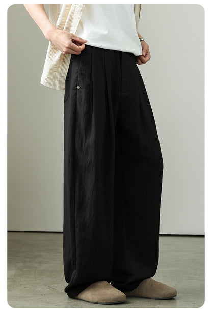 Draped Lyocell Wide Leg Pants – Loose Straight Tencel Linen Summer Ice Silk Slacks for Men – Japanese vintage | yamalin clothes | Yamalinclothes