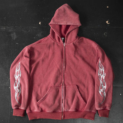 Washed Distressed Cropped Hoodie – Oversized Hip Hop Streetwear Sweatshirt
