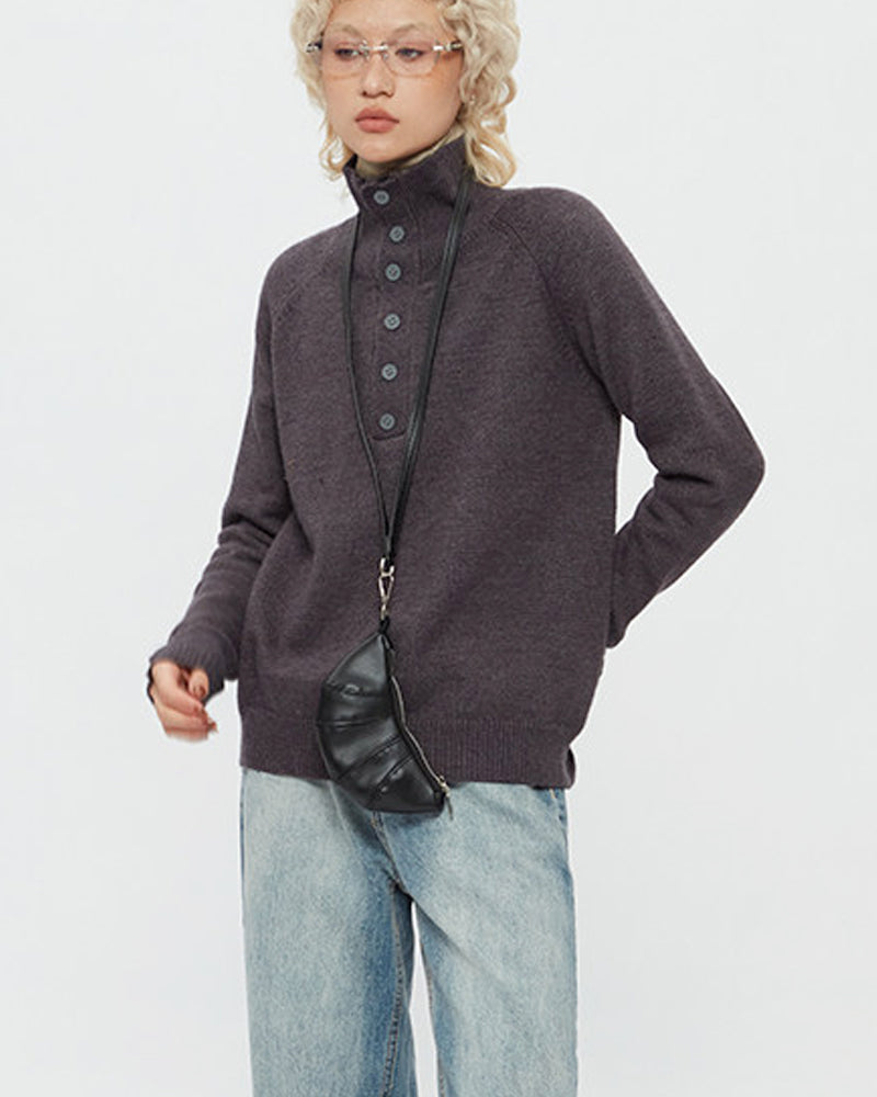 High Neck Knit Pullover – Loose Short Sweater Women – Japanese vintage | yamalin clothes | Yamalinclothes