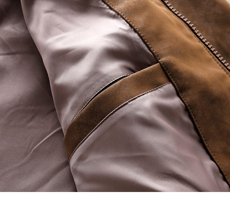 American Vintage Suede PU Leather Stand-Collar Jacket – Oversized Men’s Moto Coat