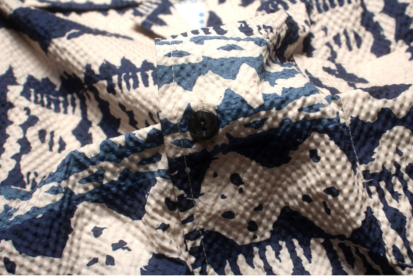 Seersucker Cuban Collar Printed Shirt – Men's Vintage Beach Short Sleeve