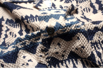 Seersucker Cuban Collar Printed Shirt – Men's Vintage Beach Short Sleeve