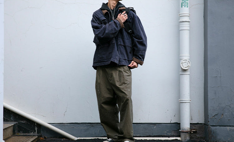 Cotton Cargo Jacket – Corduroy Collar & Four Pockets | Yamalin clothes | Vintage workwear outfit for men