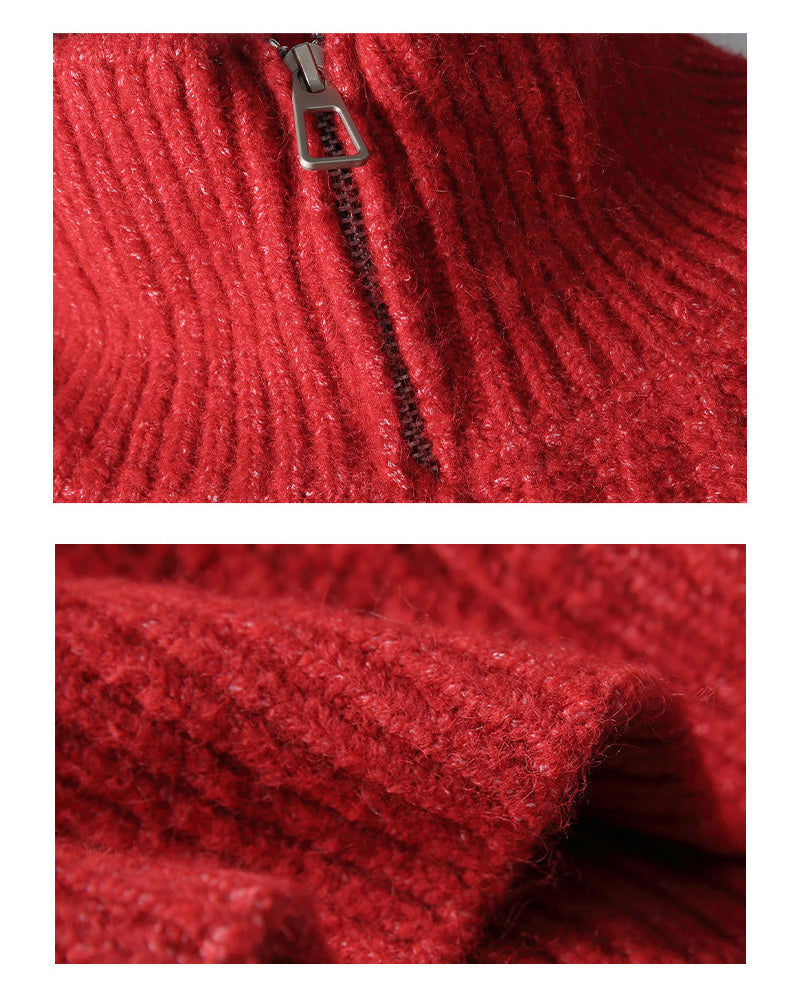 Half-Zip Stand Collar Knit Pullover – Loose Lazy Men – Japanese vintage | yamalin clothes | Yamalinclothes