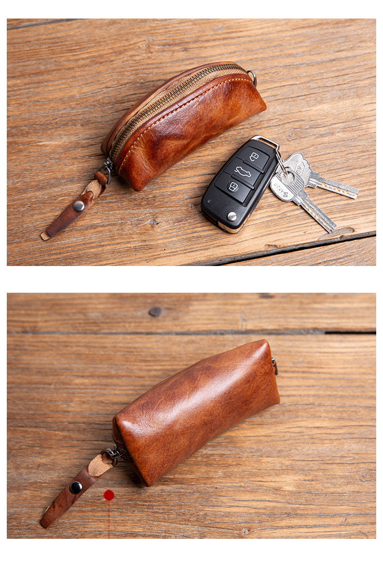 Handmade Top-Grain Cowhide Key Case – Vintage Mini Leather Coin Purse