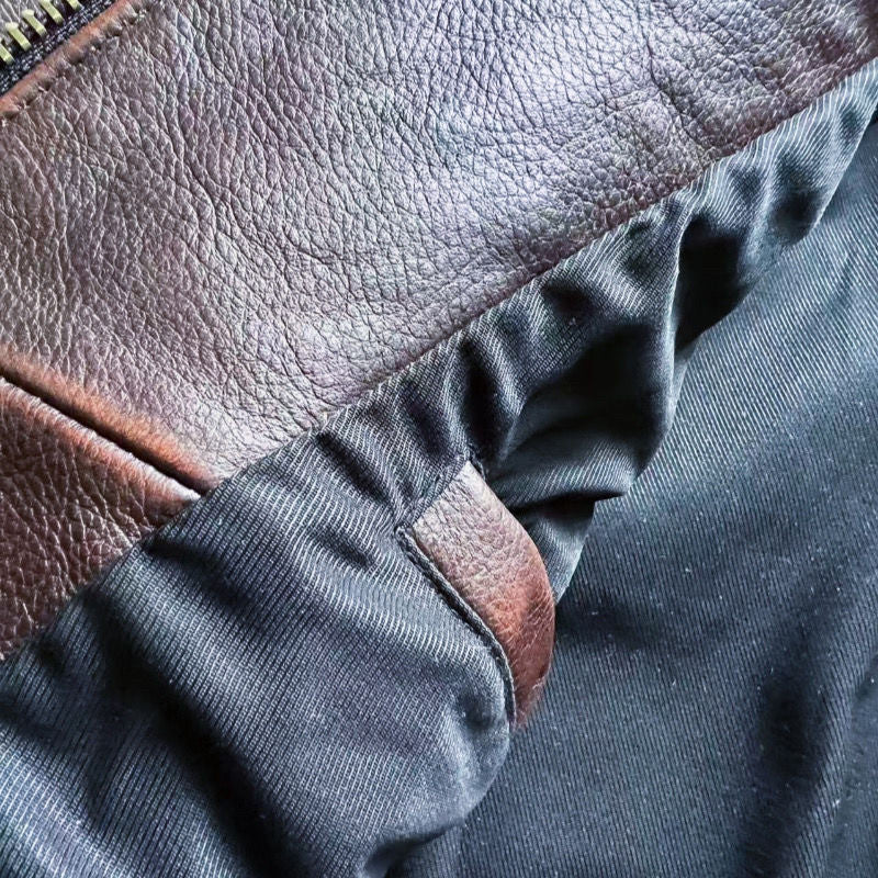 Vintage Cowhide MA-1 Flight Jacket – Hand-Polished Dark Brown Leather