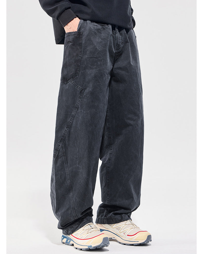 Washed Vintage Loose Tapered Pants – Men's Heavyweight Casual Trousers