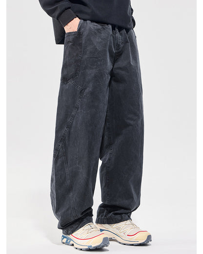 Washed Vintage Loose Tapered Pants – Men's Heavyweight Casual Trousers