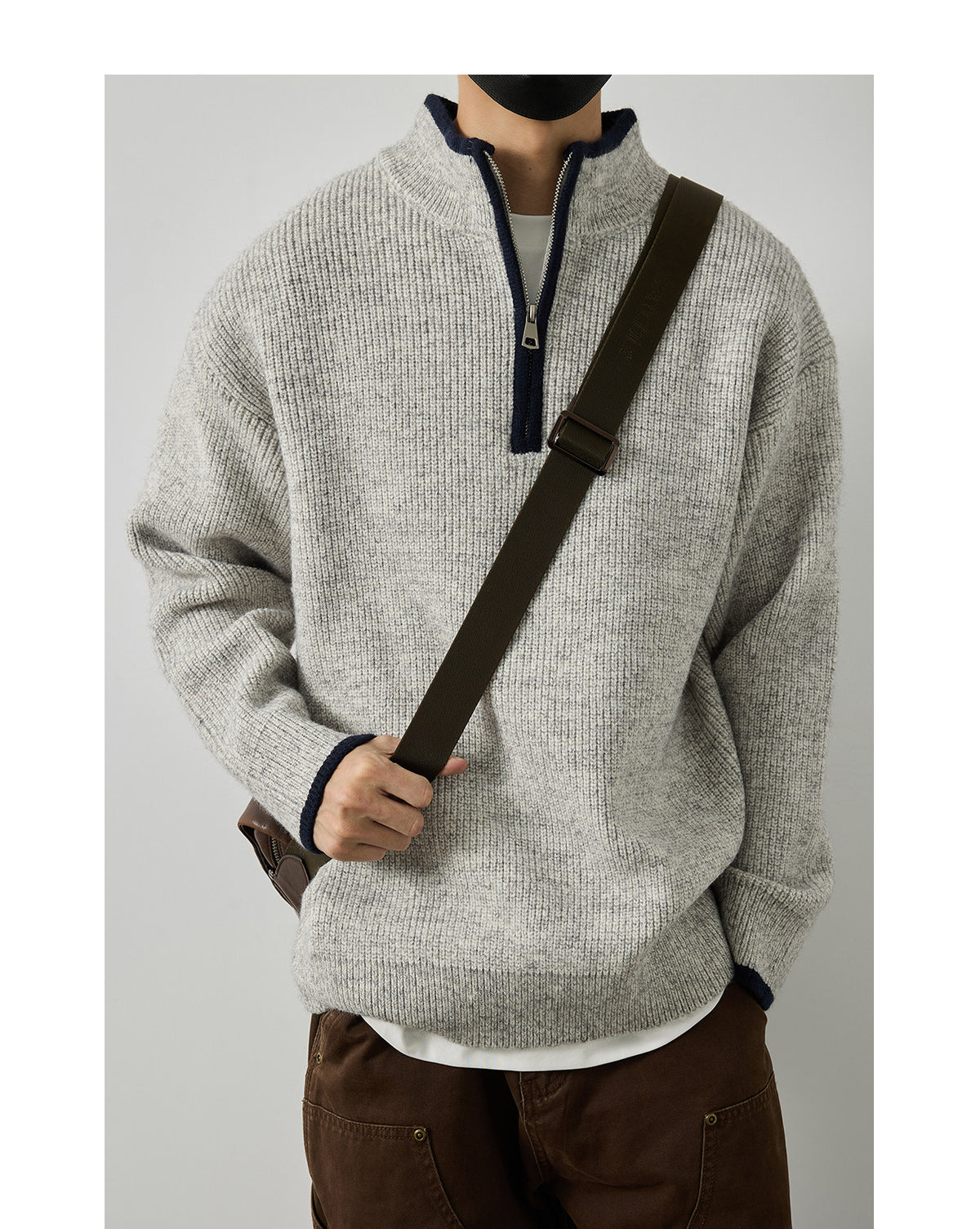 Stand Collar Half-Zip Pullover Sweater – Japanese Loose Unisex – Sweater pullover | japanese streetwear | vintage workwear | unisex | Yamalinclothes