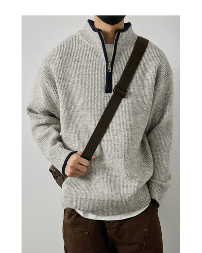 Stand Collar Half-Zip Pullover Sweater – Japanese Loose Unisex – Sweater pullover | japanese streetwear | vintage workwear | unisex | Yamalinclothes