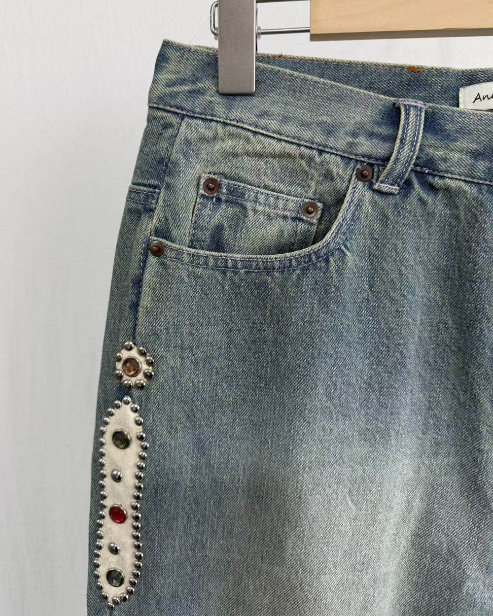 Washed Heavy Duty Jeweled Denim Jeans – Flared & Straight Leg 100% Cotton Streetwear – Japanese vintage | yamalin clothes | Yamalinclothes