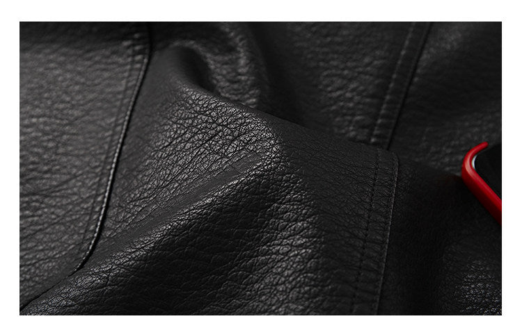 American Vintage Pebbled Leather Moto Jacket – Oversized Stand Collar Men's Coat