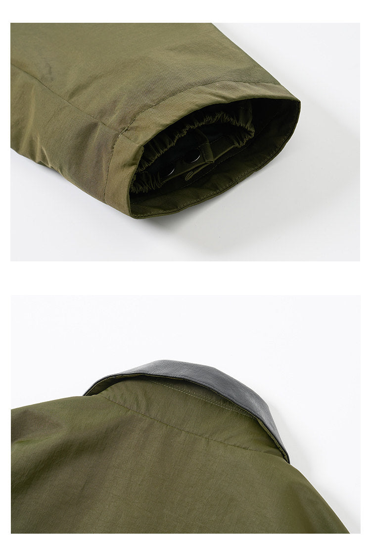 American Vintage Hunting Jacket – Heavy Leather-Collar Harrington Cargo Coat Unisex