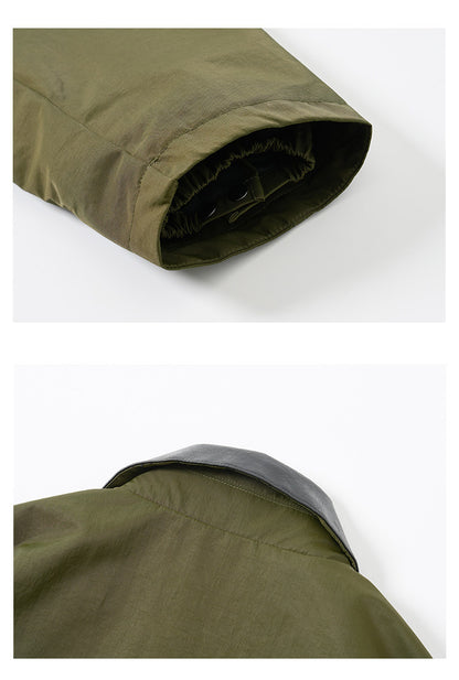 American Vintage Hunting Jacket – Heavy Leather-Collar Harrington Cargo Coat Unisex