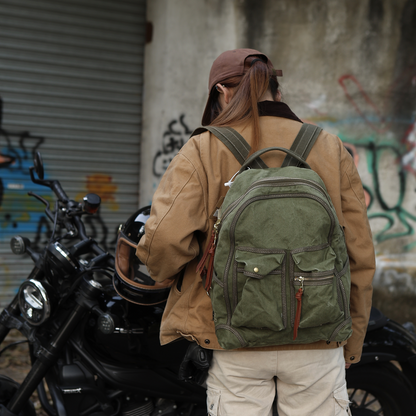 Vintage Canvas Backpack – 20oz Heavyweight Leather Trim