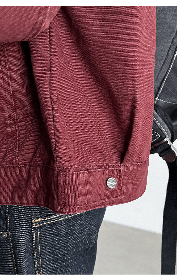 Cotton Canvas Jacket – Washed Red & Corduroy Collar | Yamalinclothes