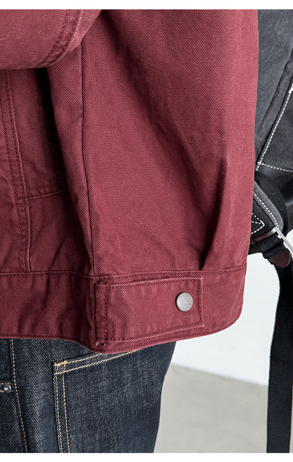 Cotton Canvas Jacket – Washed Red & Corduroy Collar | Yamalinclothes