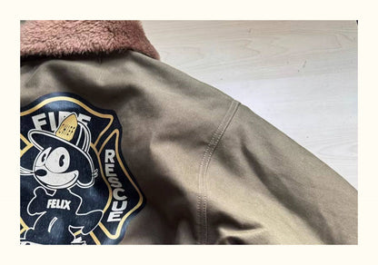 Cat Embroidery Navy Deck Jacket – Heavyweight Rip-Resistant Jungle Fabric Winter Coat – Japanese vintage | yamalin clothes | Yamalinclothes