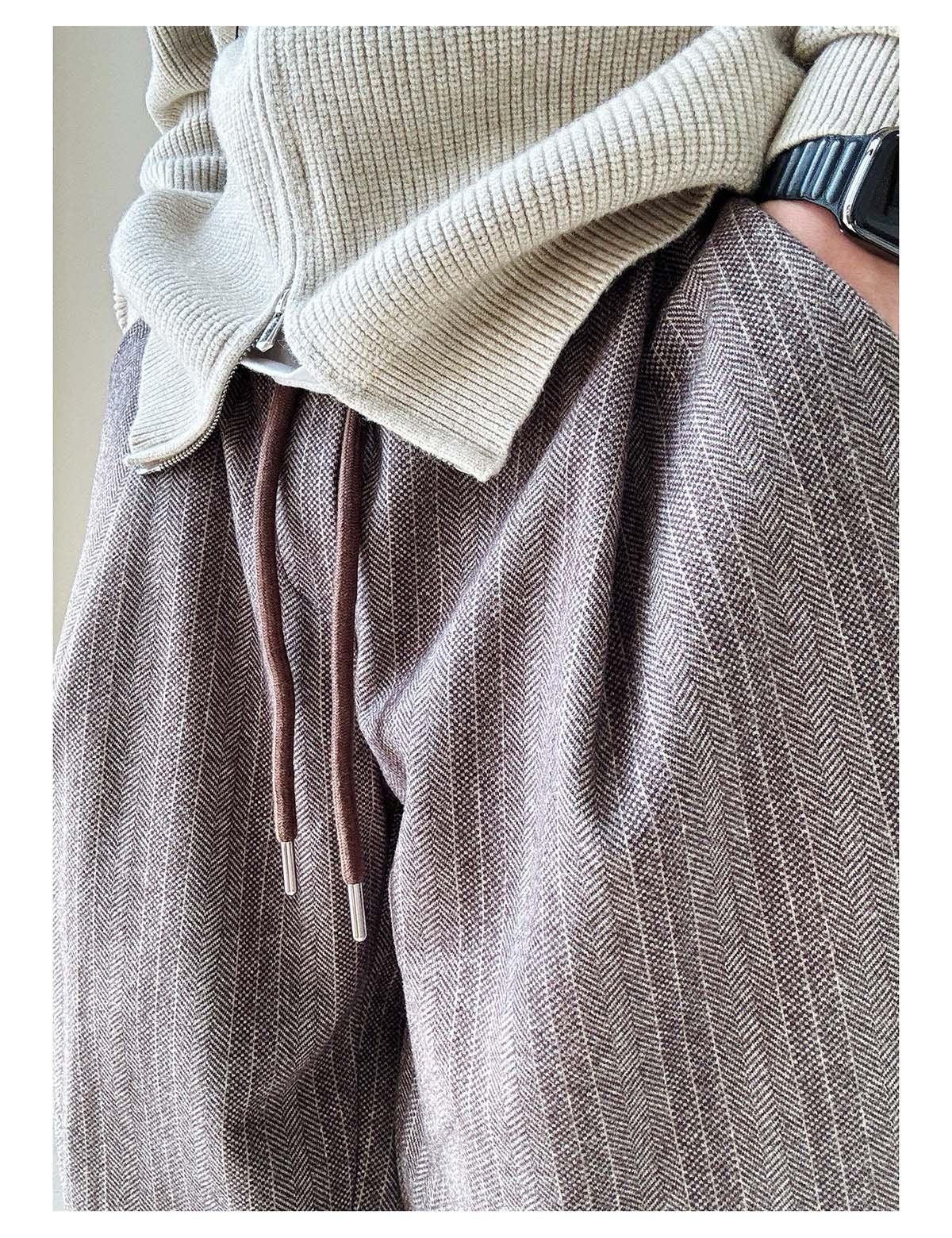 Herringbone Woolen Pants – Relaxed Straight Leg