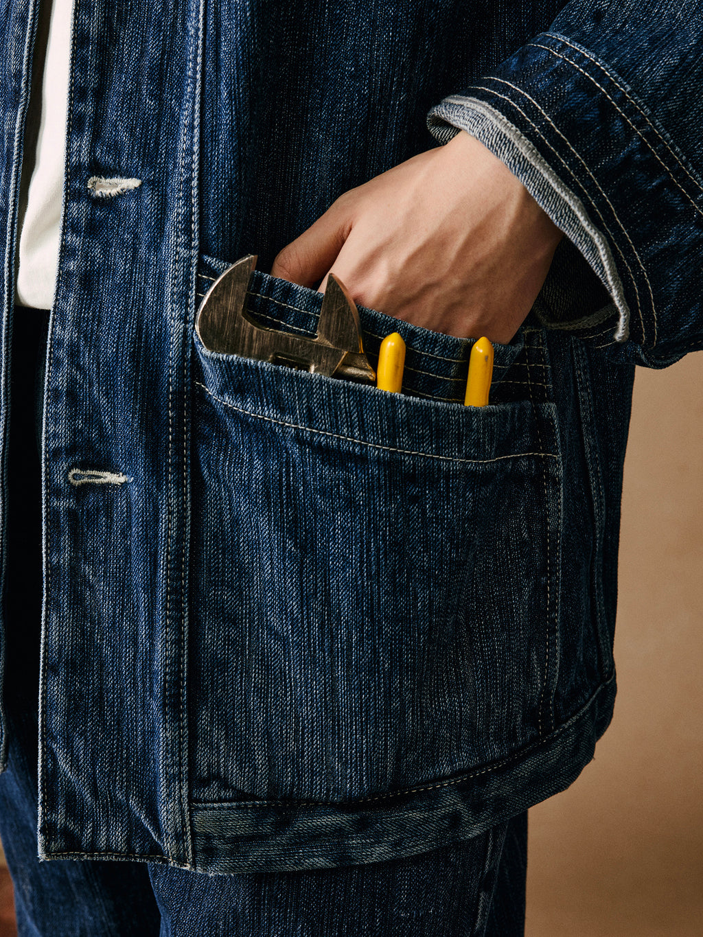 Heavyweight 15 oz Fermented-Wash Distressed Denim Jacket – Retro American Iron-Style (Unisex)