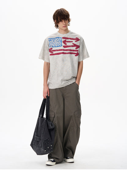 American Retro Dirty Short Sleeve T-Shirt for Men Ins Trendy Brand Fashion Cool Niche Top Couple Tee