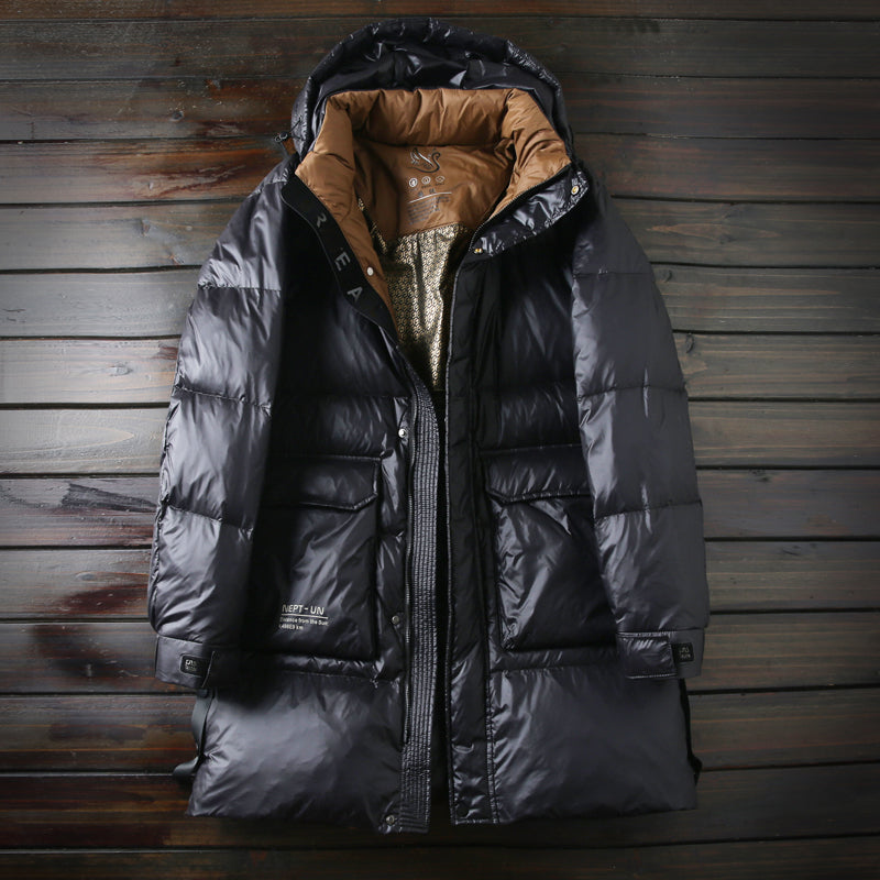 High-Fill 90% Goose-Down Mid-Length Puffer Jacket – Hooded & Cold-Resistant (Plus Sizes Available)