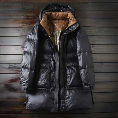 High-Fill 90% Goose-Down Mid-Length Puffer Jacket – Hooded & Cold-Resistant (Plus Sizes Available)