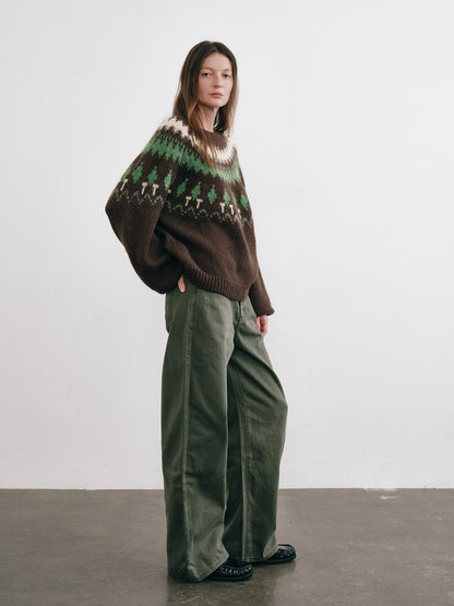 Shyshy Women's Mohair Fair Isle Sweater - High-End Color Block Loose Pullover