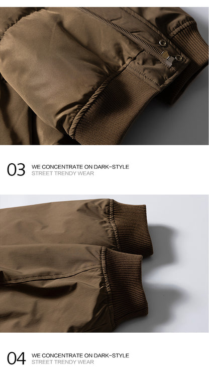 American Retro Basic Stand Collar Workwear Down Jacket for Men Winter Versatile Couple White Duck Down Coat