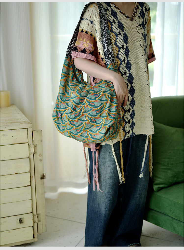 Original Spring Summer New Print Large Capacity Retro Shoulder Bag Fashion Crossbody Lightweight Tote Bag