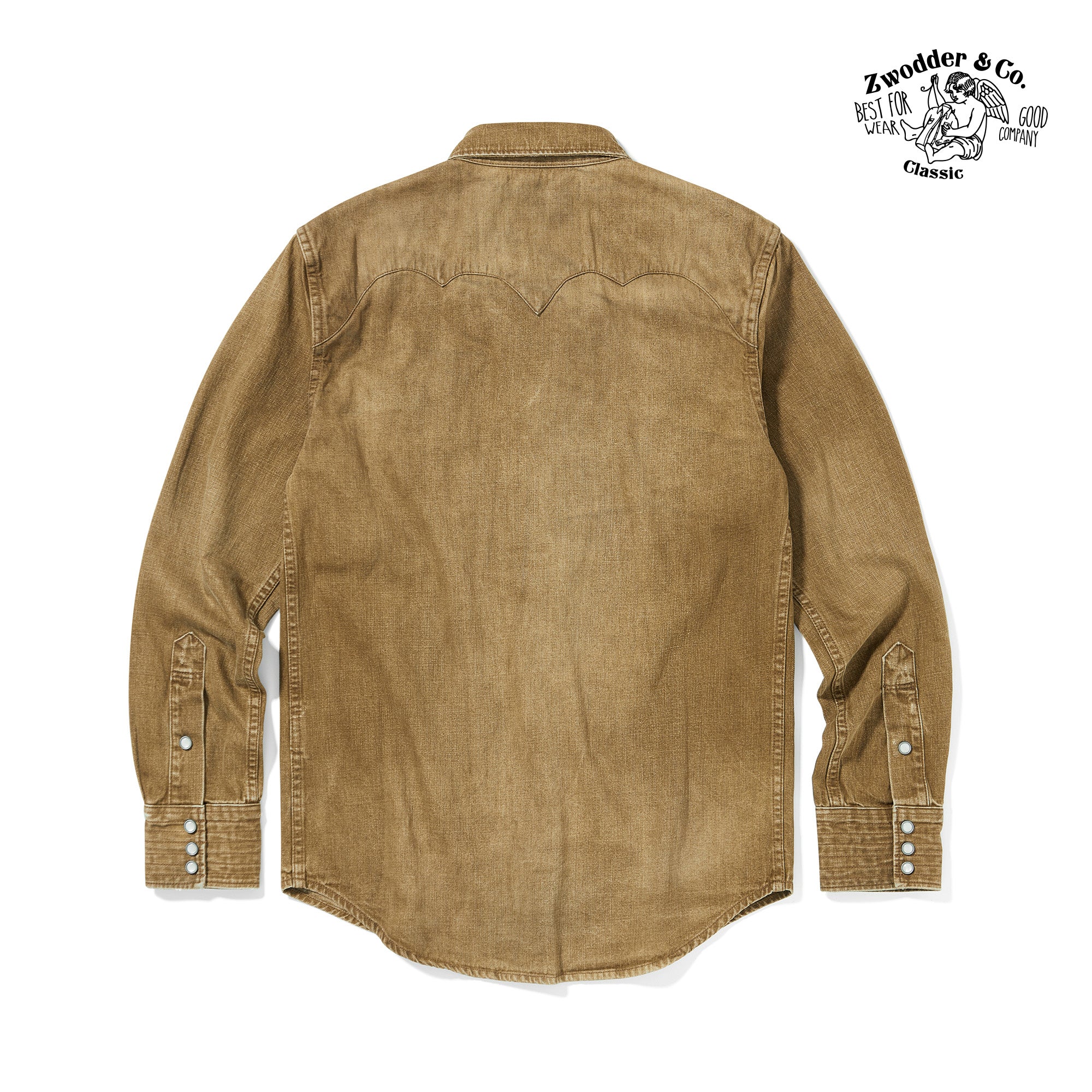 Zwodder Leather-Accent Patchwork Denim Shirt – Vintage American Washed Long Sleeve