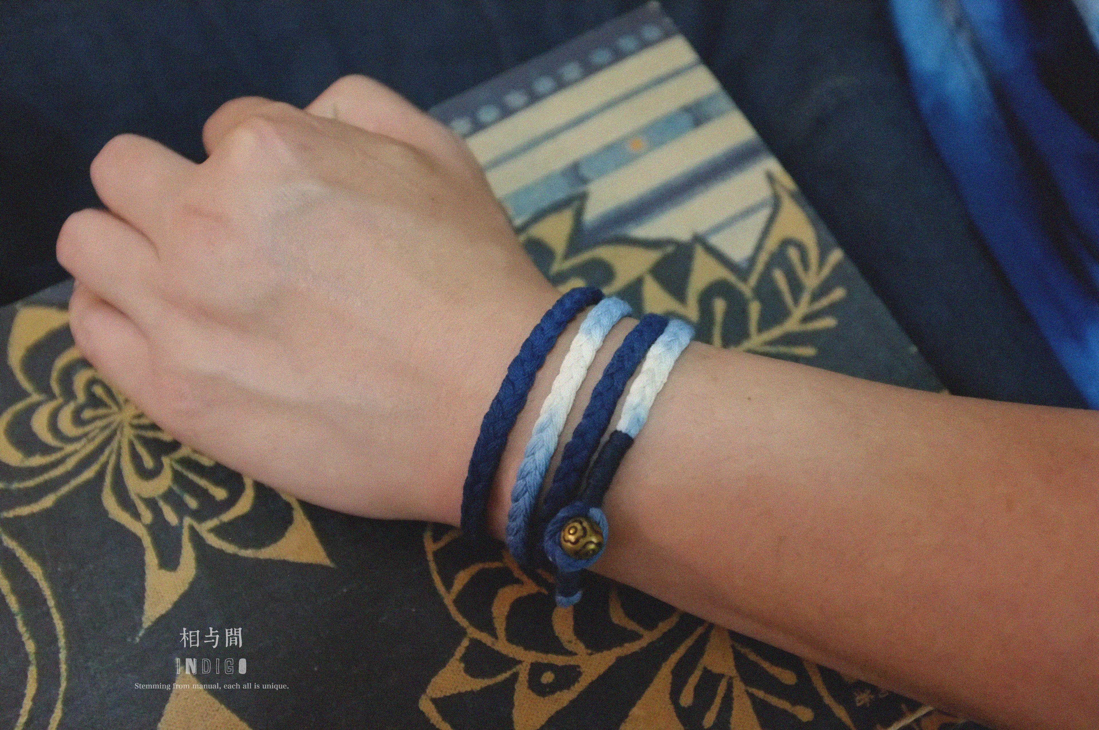 Original Blue Dyed Bracelet Chinese Retro INDIGO Tie-Dye Bracelet Multi-Turn Three-Strand Braided Couple Bracelet