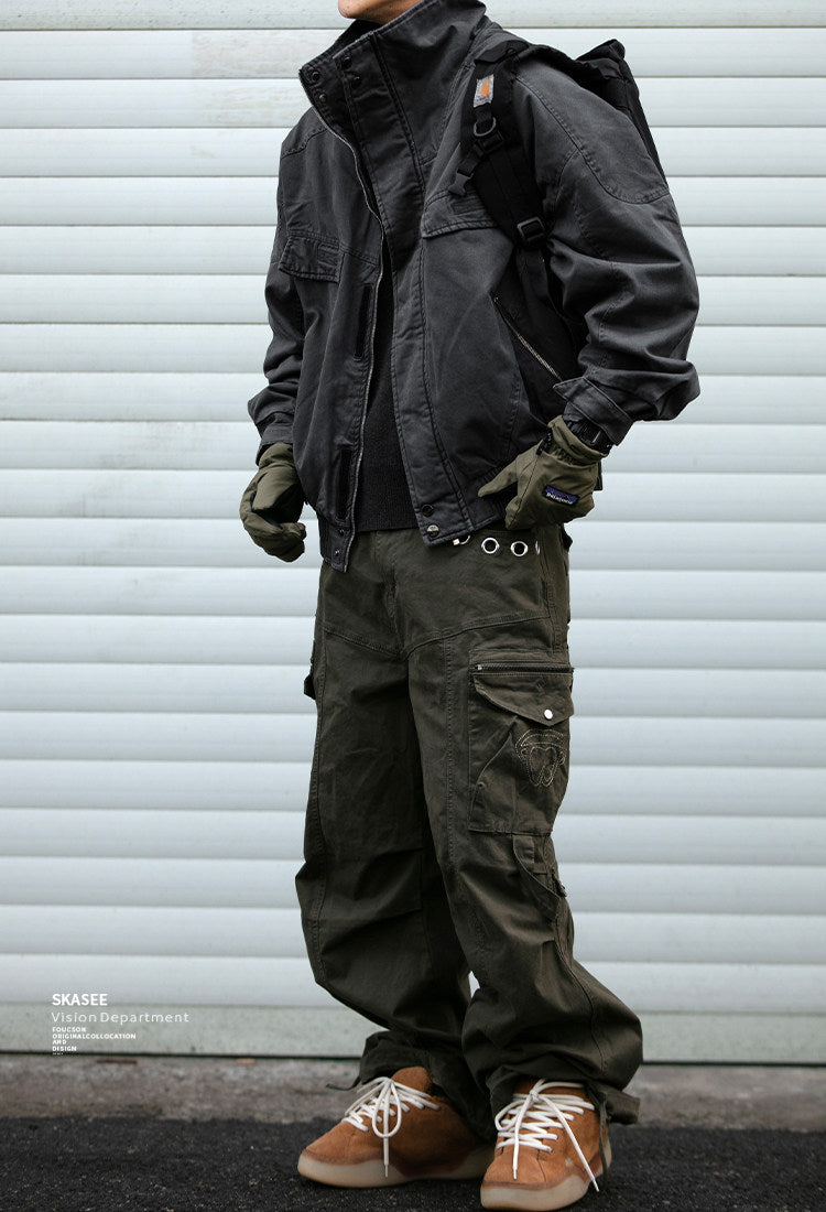 Washed Cargo Flight Jacket – Vintage Drop-Shoulder Oversized Unisex