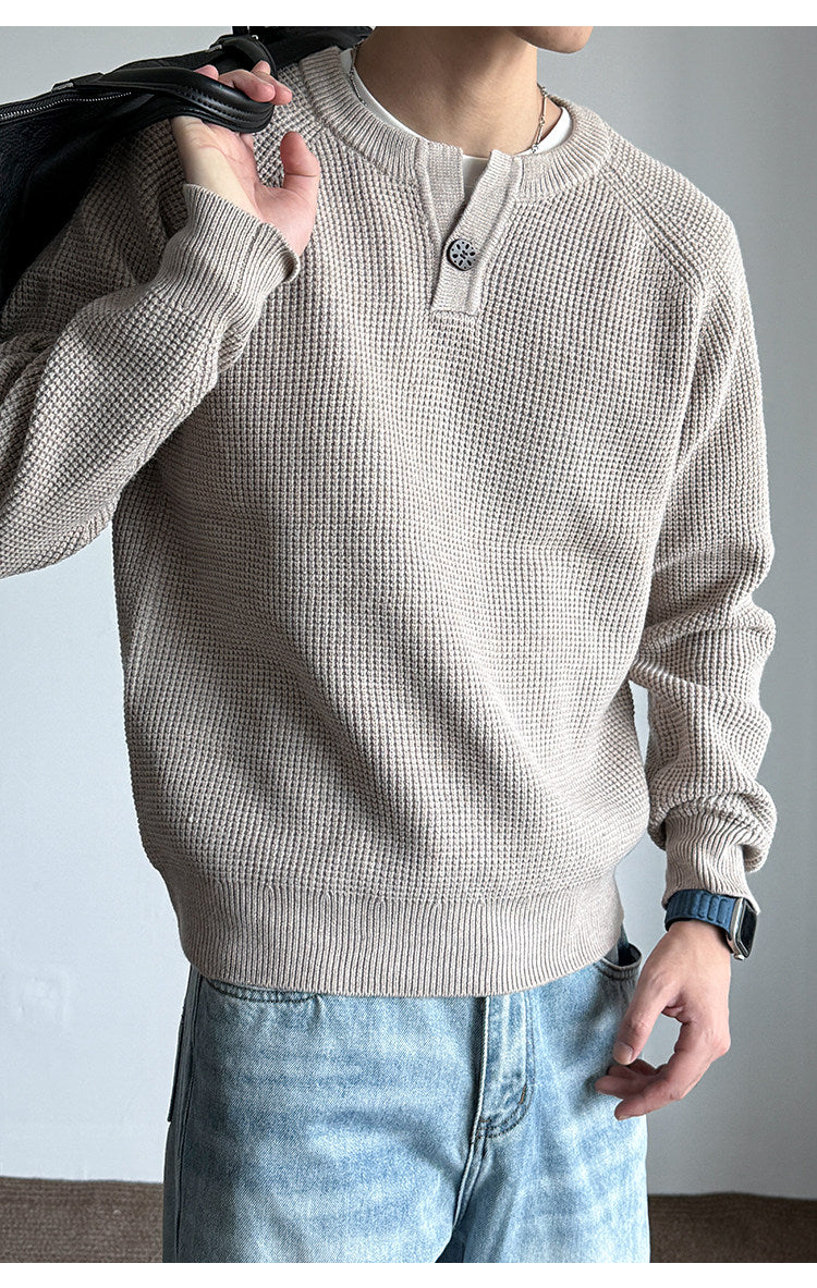 590G Anti-Pilling Henry Collar Button Knit Sweater – Japanese Loose Unisex – Sweater pullover | japanese streetwear | vintage workwear | unisex | Yamalinclothes