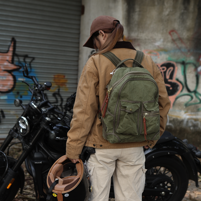 Vintage Canvas Backpack – 20oz Heavyweight Leather Trim