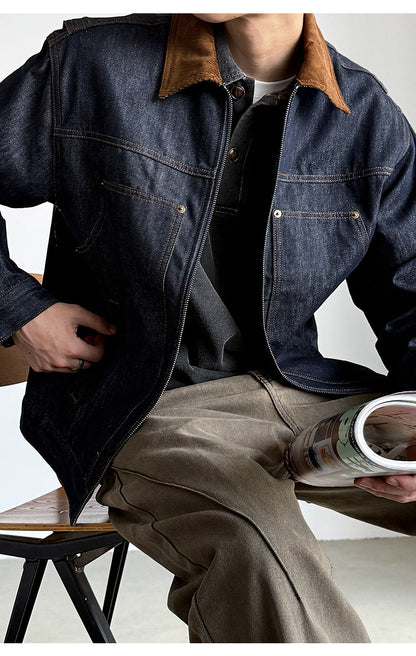 Denim Jacket – Corduroy Collar & Zip Front | Yamalinclothes