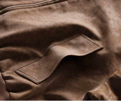 American Vintage Suede PU Leather Stand-Collar Jacket – Oversized Men’s Moto Coat