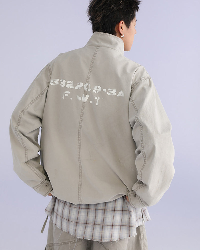 American Retro Stand Collar Cargo Jacket – Loose Unisex Autumn