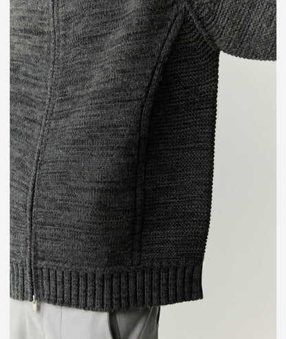 Merino Wool Blend Zip Cardigan – Heavyweight Panel Knit Coat – Japanese vintage | yamalin clothes | Yamalinclothes