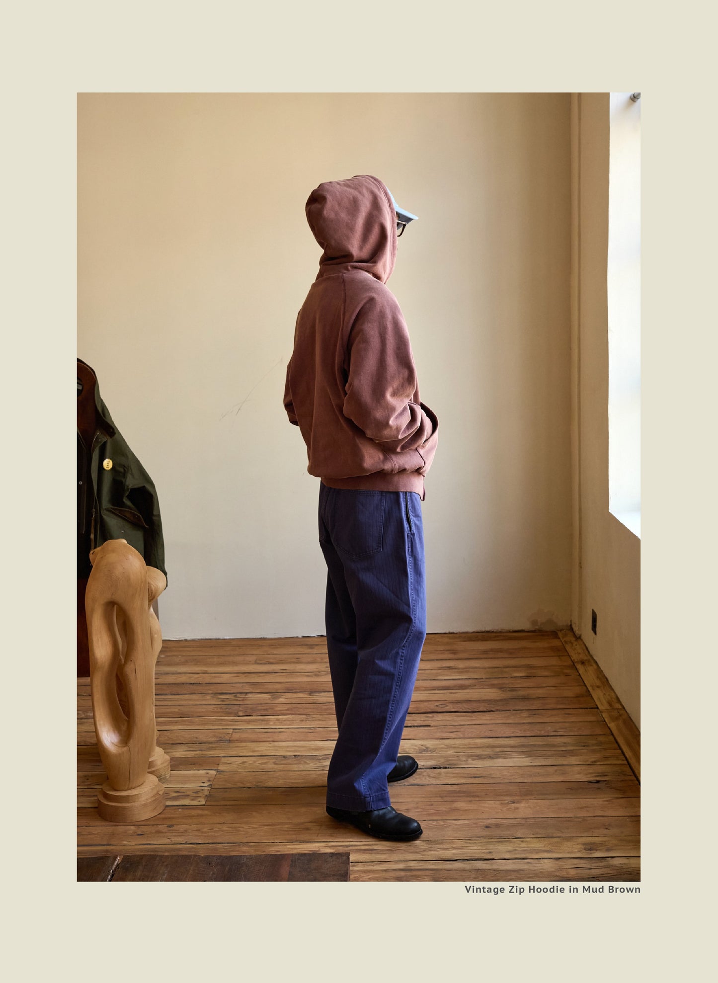 SS26 USAGE VTG Zip Hoodie - Yamalin Heavy Antique Woven Sweatshirt Washable Double Hoodie