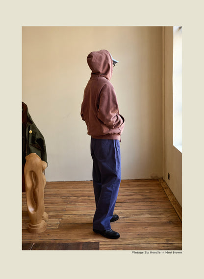 SS26 USAGE VTG Zip Hoodie - Yamalin Heavy Antique Woven Sweatshirt Washable Double Hoodie