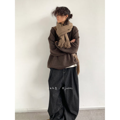 Japanese Vintage Knit Sweater – Unisex Collegiate Maillard